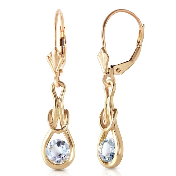 GOLD LEVER BACK EARRINGS WITH NATURAL AQUAMARINES